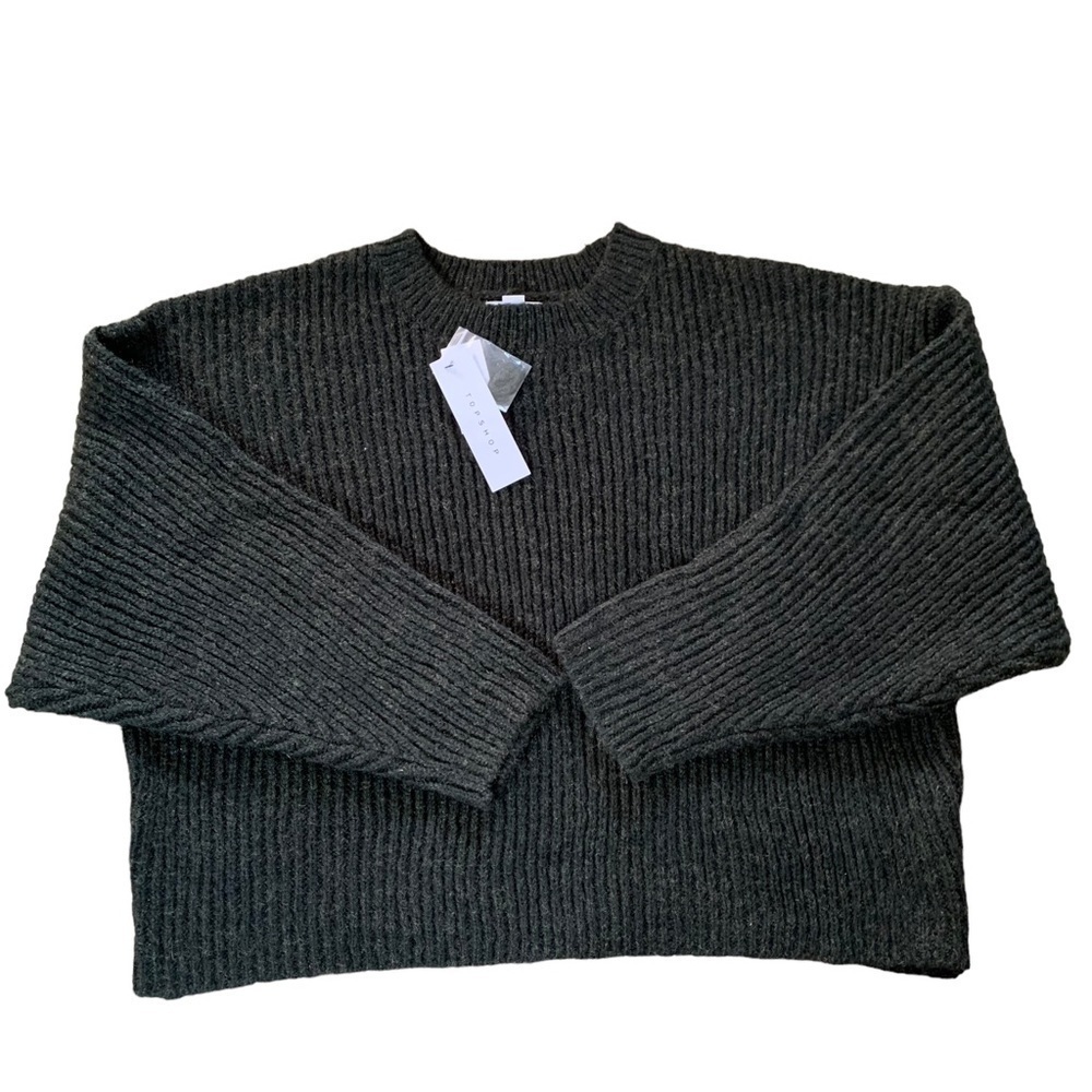 Topshop New With Tags Crop Batwing Sleeve Cable Knit Sweater Charcoal Gray